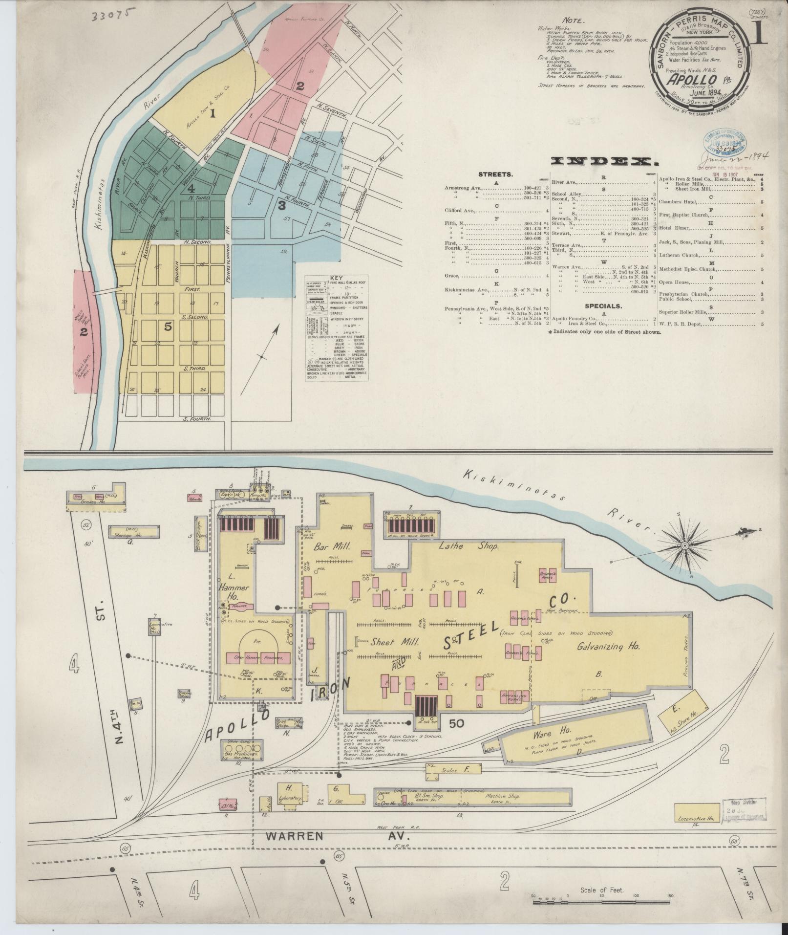 Sanborn Fire Insurance Map from Apollo, Armstrong County, Pennsylvania (1894), Sheet #0001 - Historic Sanborn Fire Insurance Map Print, vintage old map wall art, antique decor, genealogy gift, Pennsylvania Pennsylvania map