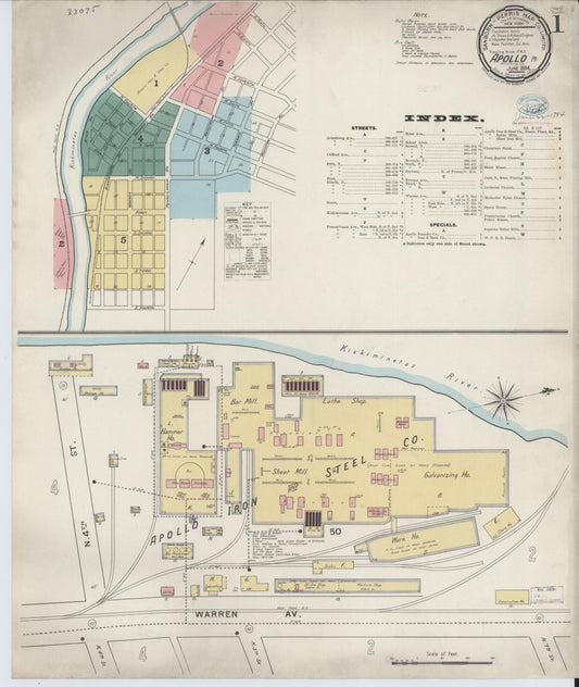 Sanborn Fire Insurance Map from Apollo, Armstrong County, Pennsylvania (1894), Sheet #0001 - Historic Sanborn Fire Insurance Map Print, vintage old map wall art, antique decor, genealogy gift, Pennsylvania Pennsylvania map