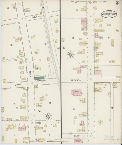 Sanborn Fire Insurance Map from Morristown, Hamblen County, Tennessee (1887), Sheet #0002 - Complete Map Set gallery image, historic Sanborn map, vintage wall art, Tennessee Tennessee