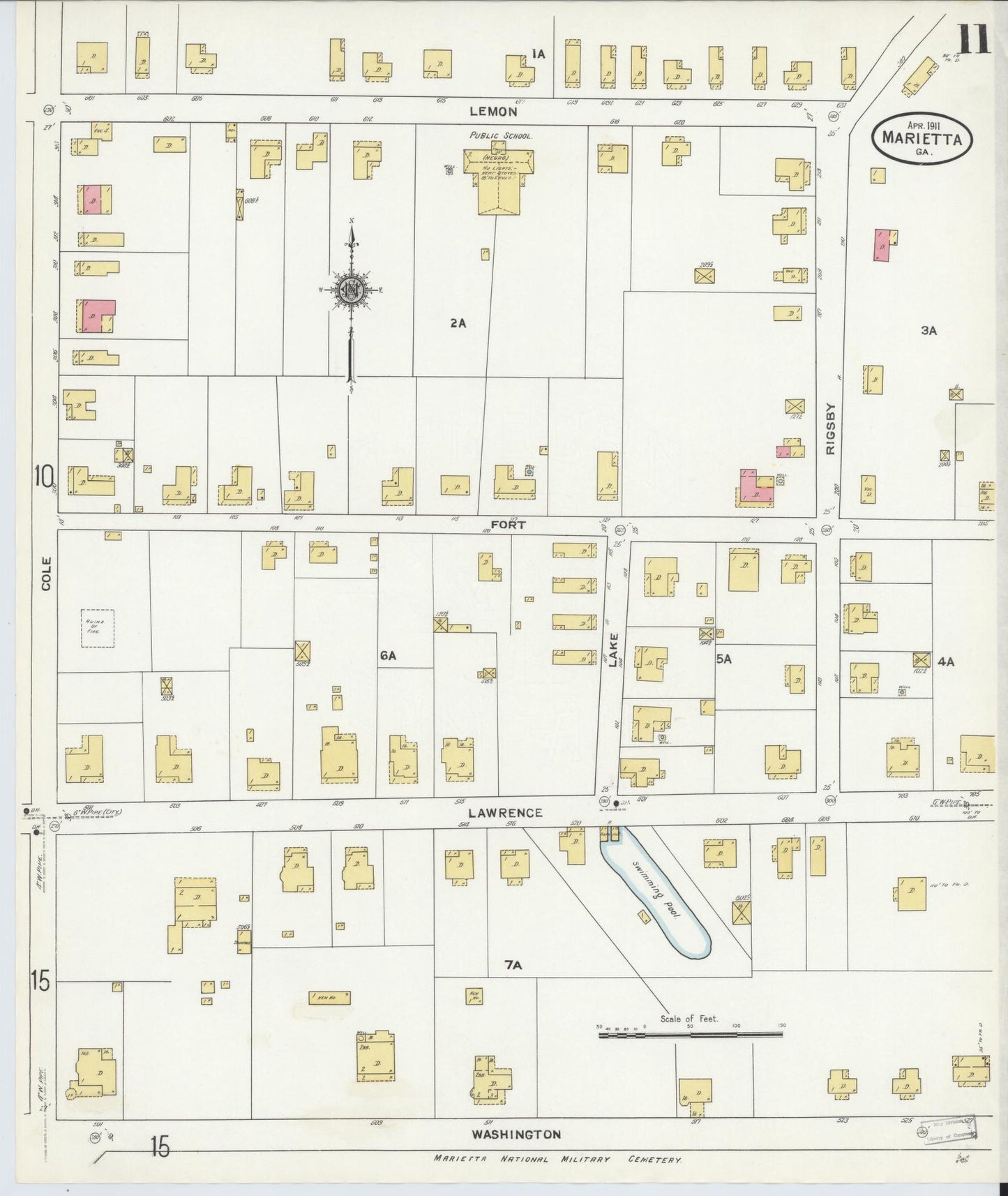 Sanborn Fire Insurance Map from Marietta, Cobb County, Georgia (1911), Sheet #0011 - Complete Map Set gallery image, historic Sanborn map, vintage wall art, Georgia Georgia