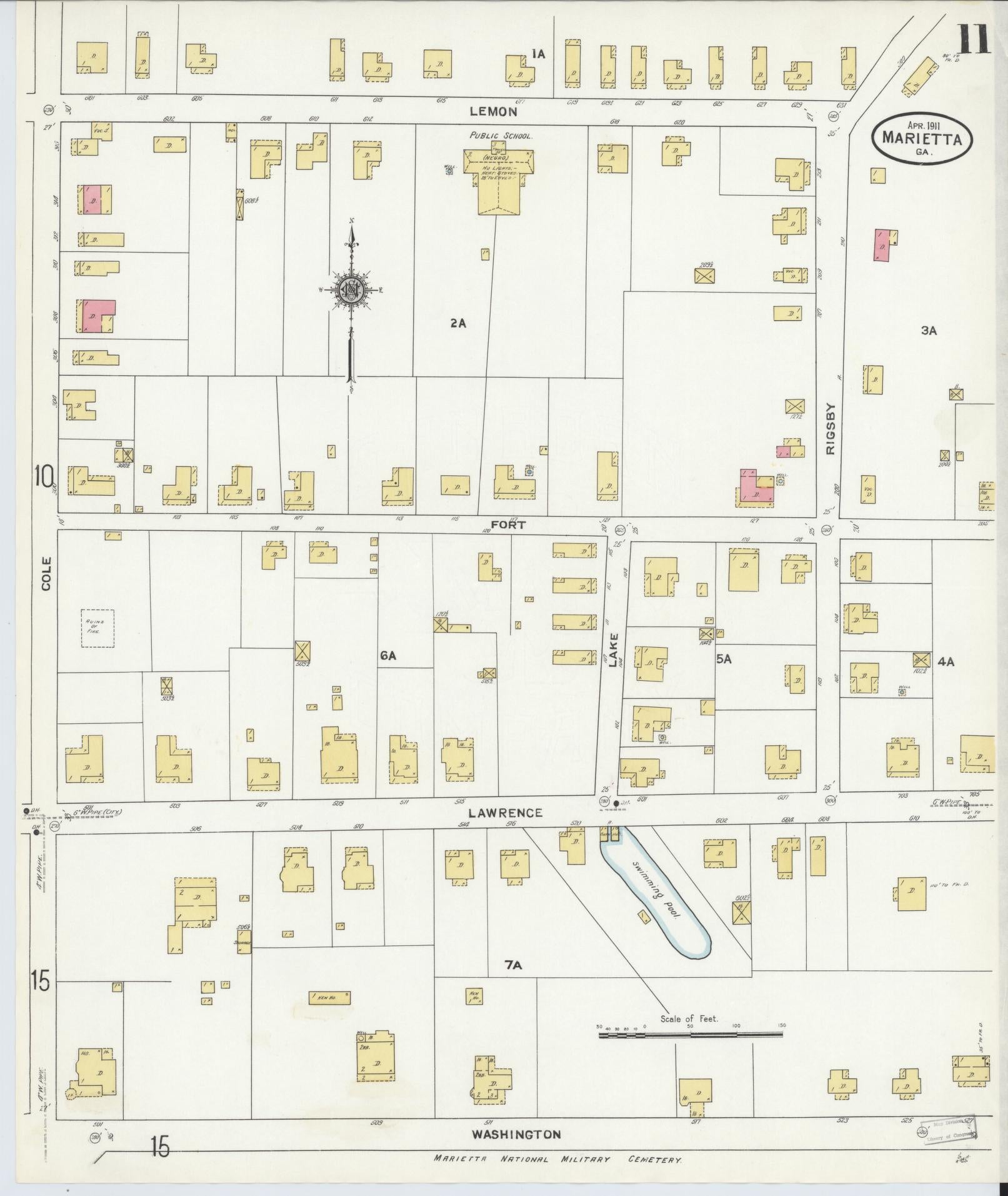 Sanborn Fire Insurance Map from Marietta, Cobb County, Georgia (1911), Sheet #0011 - Complete Map Set gallery image, historic Sanborn map, vintage wall art, Georgia Georgia