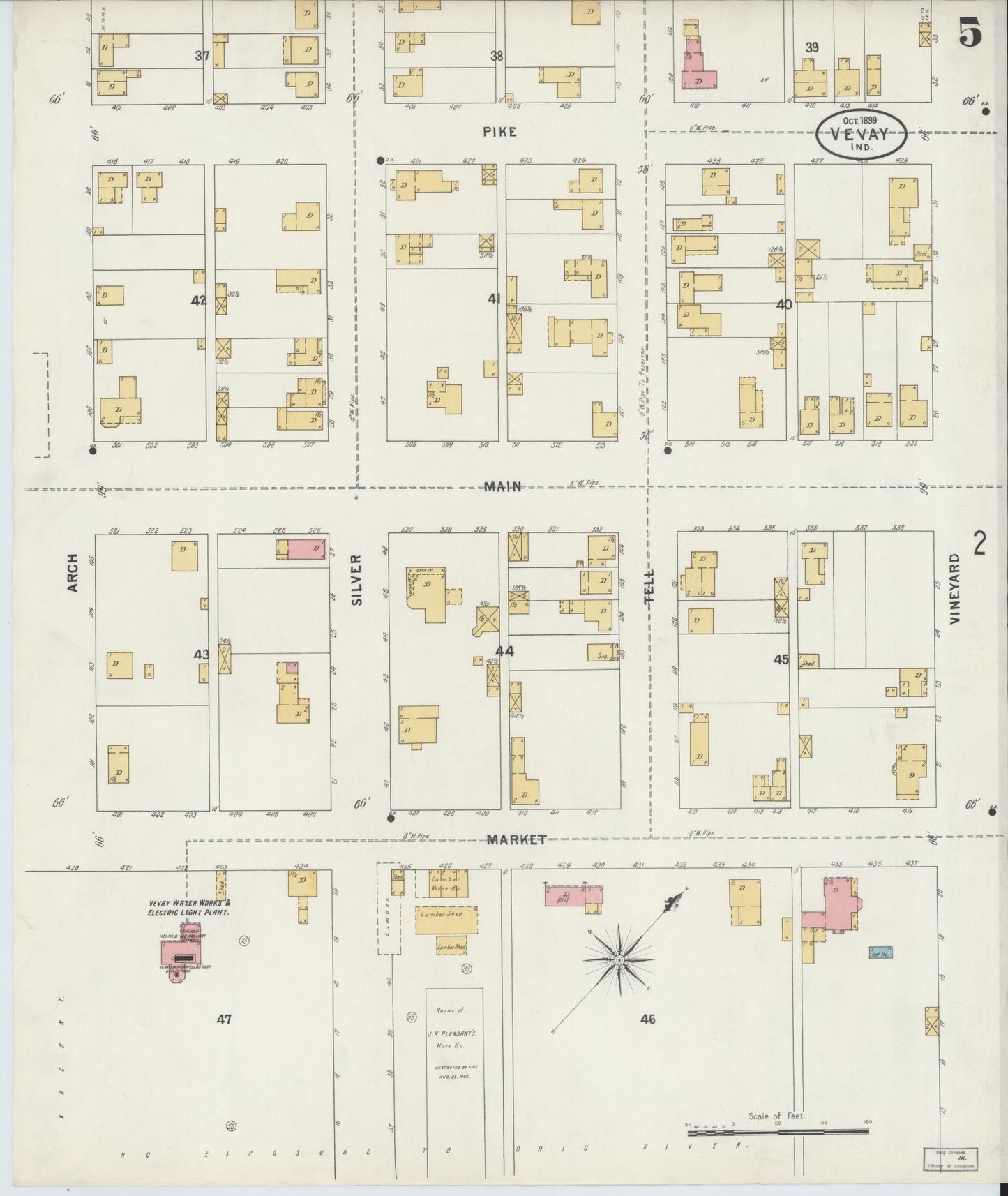 Sanborn Fire Insurance Map from Vevay, Switzerland County, Indiana (1899), Sheet #0005 - Historic Sanborn Fire Insurance Map Print, vintage old map wall art, antique decor, genealogy gift, Indiana Indiana map
