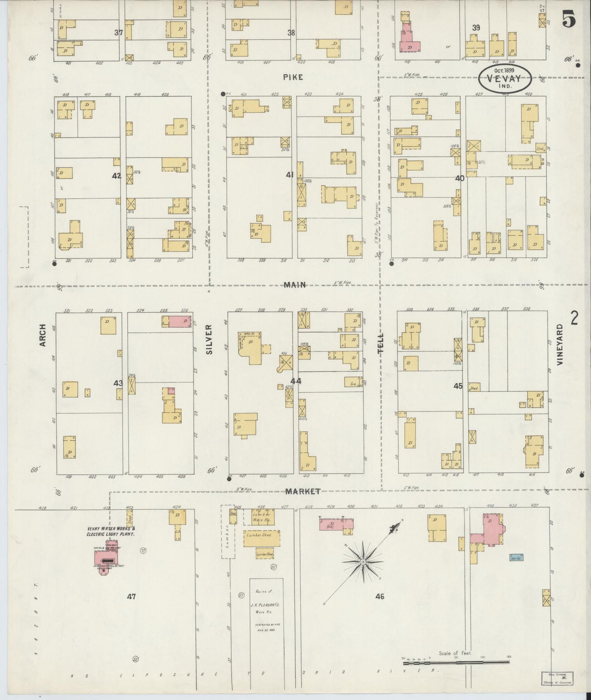Sanborn Fire Insurance Map from Vevay, Switzerland County, Indiana (1899), Sheet #0005 - Historic Sanborn Fire Insurance Map Print, vintage old map wall art, antique decor, genealogy gift, Indiana Indiana map