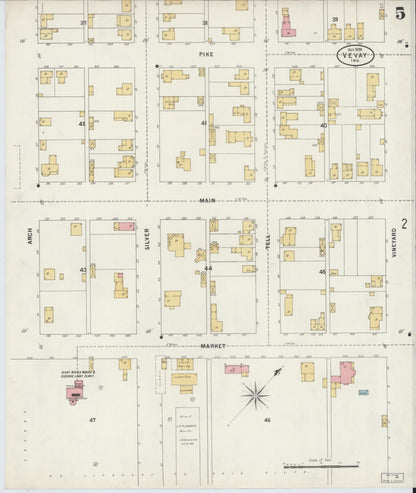 Sanborn Fire Insurance Map from Vevay, Switzerland County, Indiana (1899), Sheet #0005 - Historic Sanborn Fire Insurance Map Print, vintage old map wall art, antique decor, genealogy gift, Indiana Indiana map