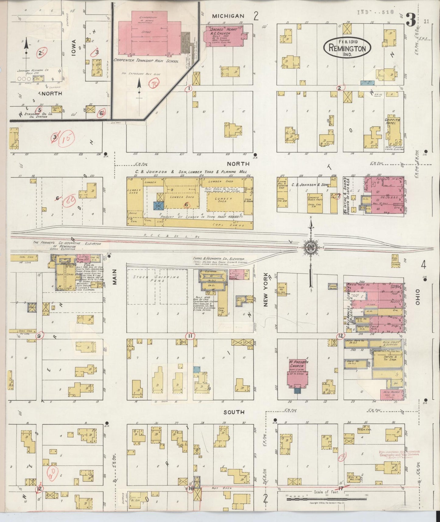 Sanborn Fire Insurance Map from Remington, Jasper County, Indiana (1932), Sheet #0003 - Complete Map Set gallery image, historic Sanborn map, vintage wall art, Indiana Indiana