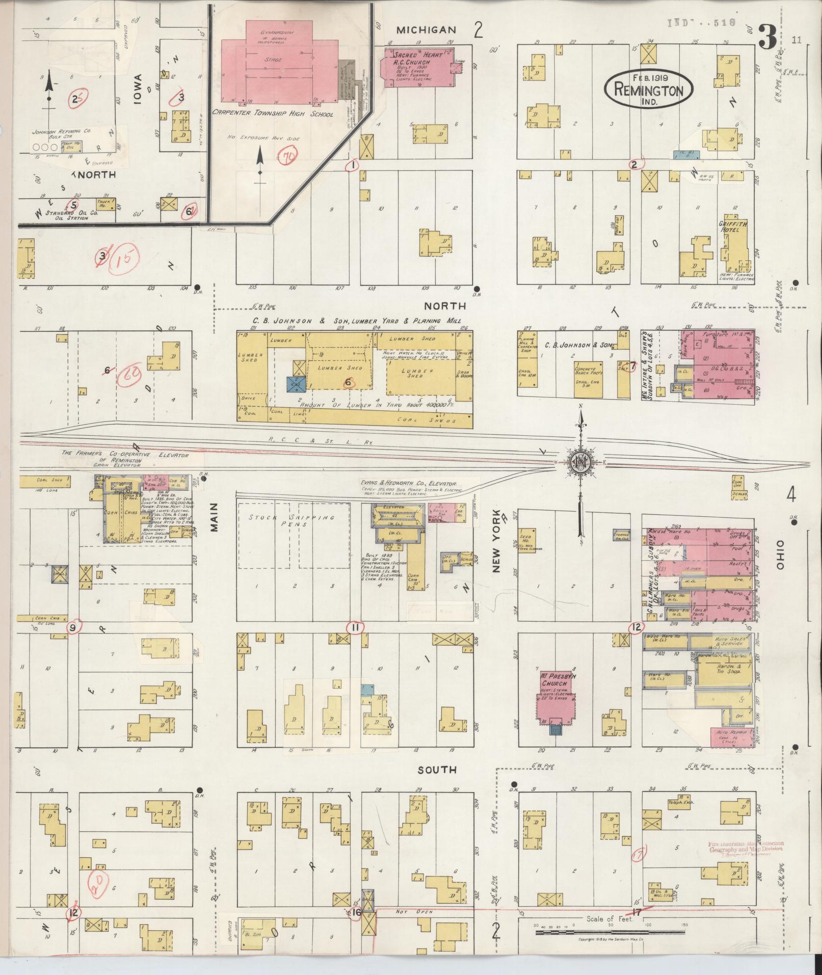 Sanborn Fire Insurance Map from Remington, Jasper County, Indiana (1932), Sheet #0003 - Complete Map Set gallery image, historic Sanborn map, vintage wall art, Indiana Indiana