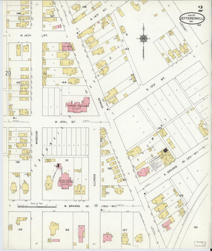 Sanborn Fire Insurance Map from Jeffersonville, Clark County, Indiana (1911), Sheet #0002 - Historic Sanborn Fire Insurance Map Print, vintage old map wall art, antique decor, genealogy gift, Indiana Indiana map