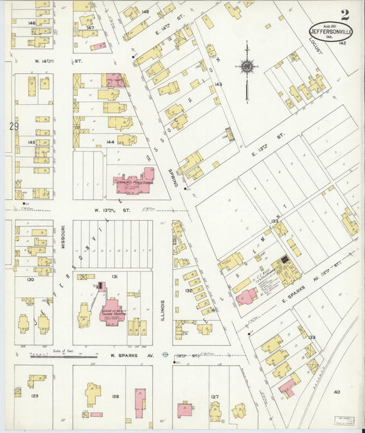 Sanborn Fire Insurance Map from Jeffersonville, Clark County, Indiana (1911), Sheet #0002 - Historic Sanborn Fire Insurance Map Print, vintage old map wall art, antique decor, genealogy gift, Indiana Indiana map
