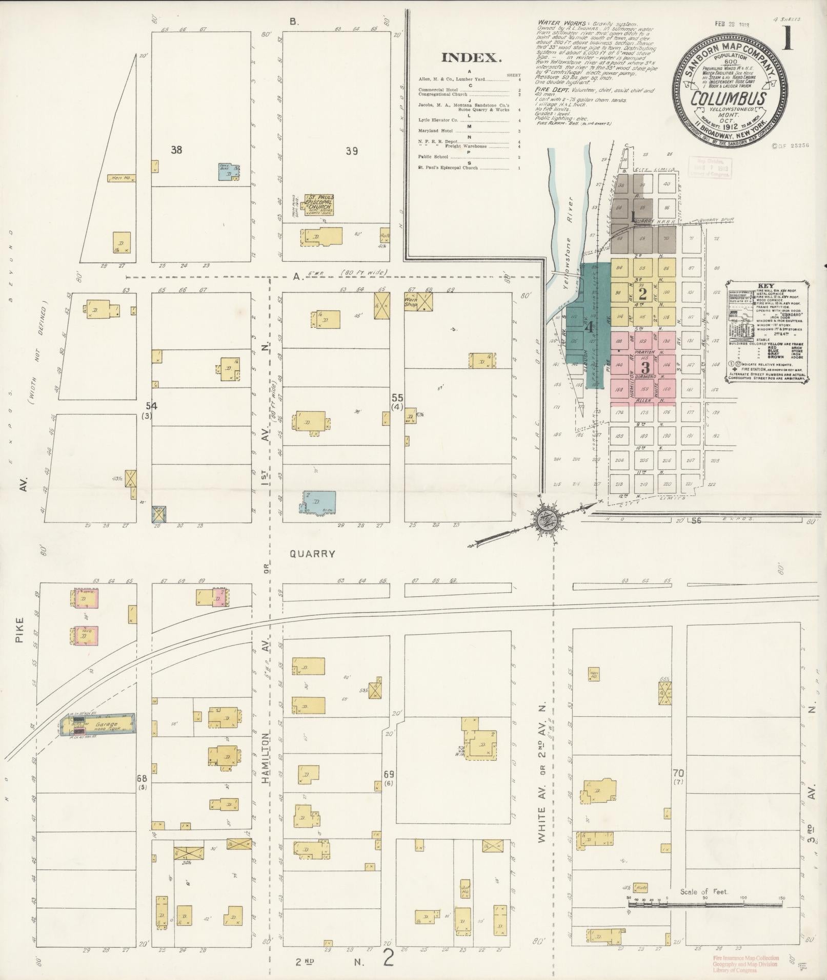 Sanborn Fire Insurance Map from Columbus, Stillwater County, Montana (1912), Sheet #0001 - Historic Sanborn Fire Insurance Map Print, vintage old map wall art, antique decor, genealogy gift, Montana Montana map