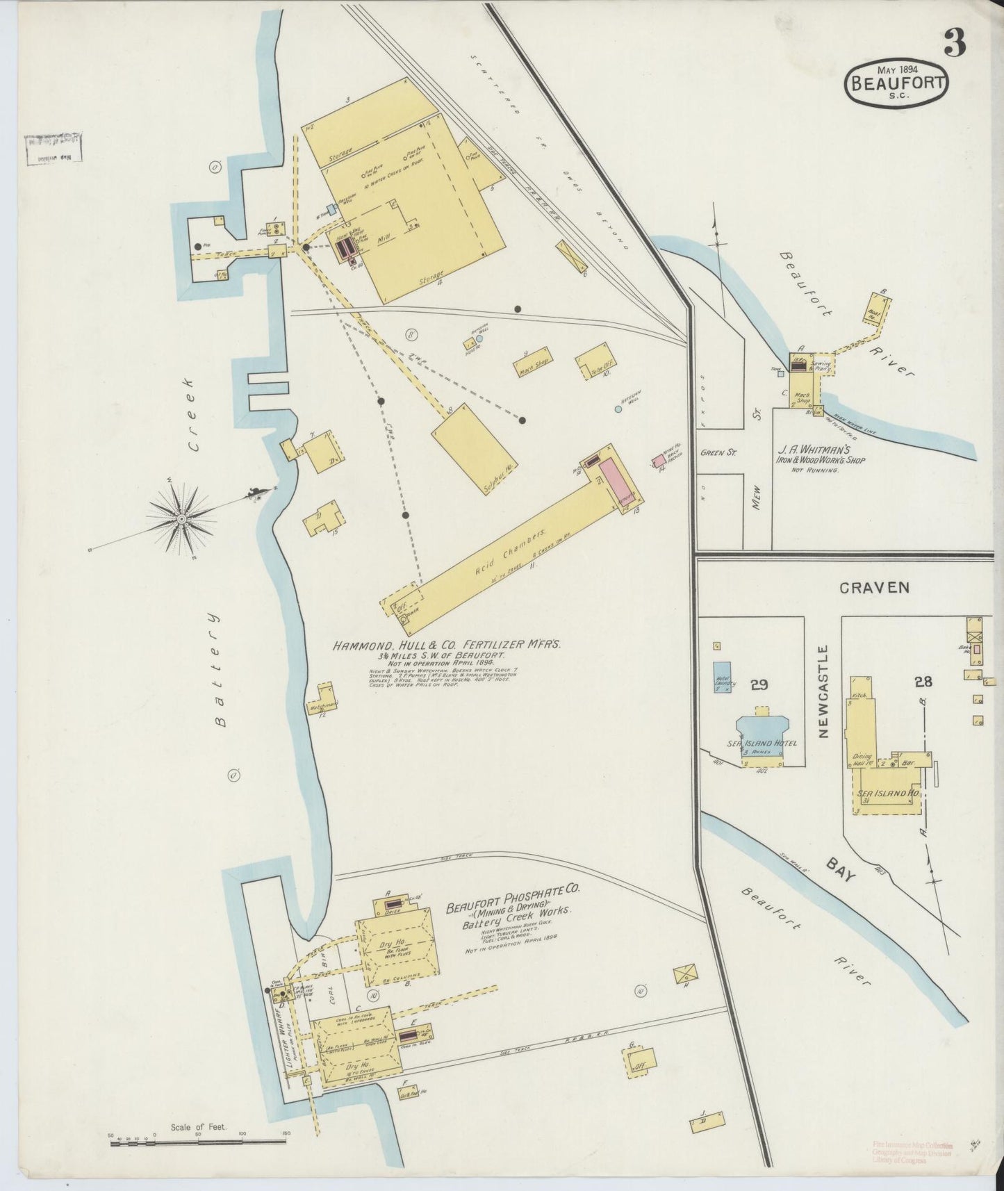 Sanborn Fire Insurance Map from Beaufort, Beaufort County, South Carolina (1894), Sheet #0003 - Complete Map Set gallery image, historic Sanborn map, vintage wall art, South Carolina South Carolina