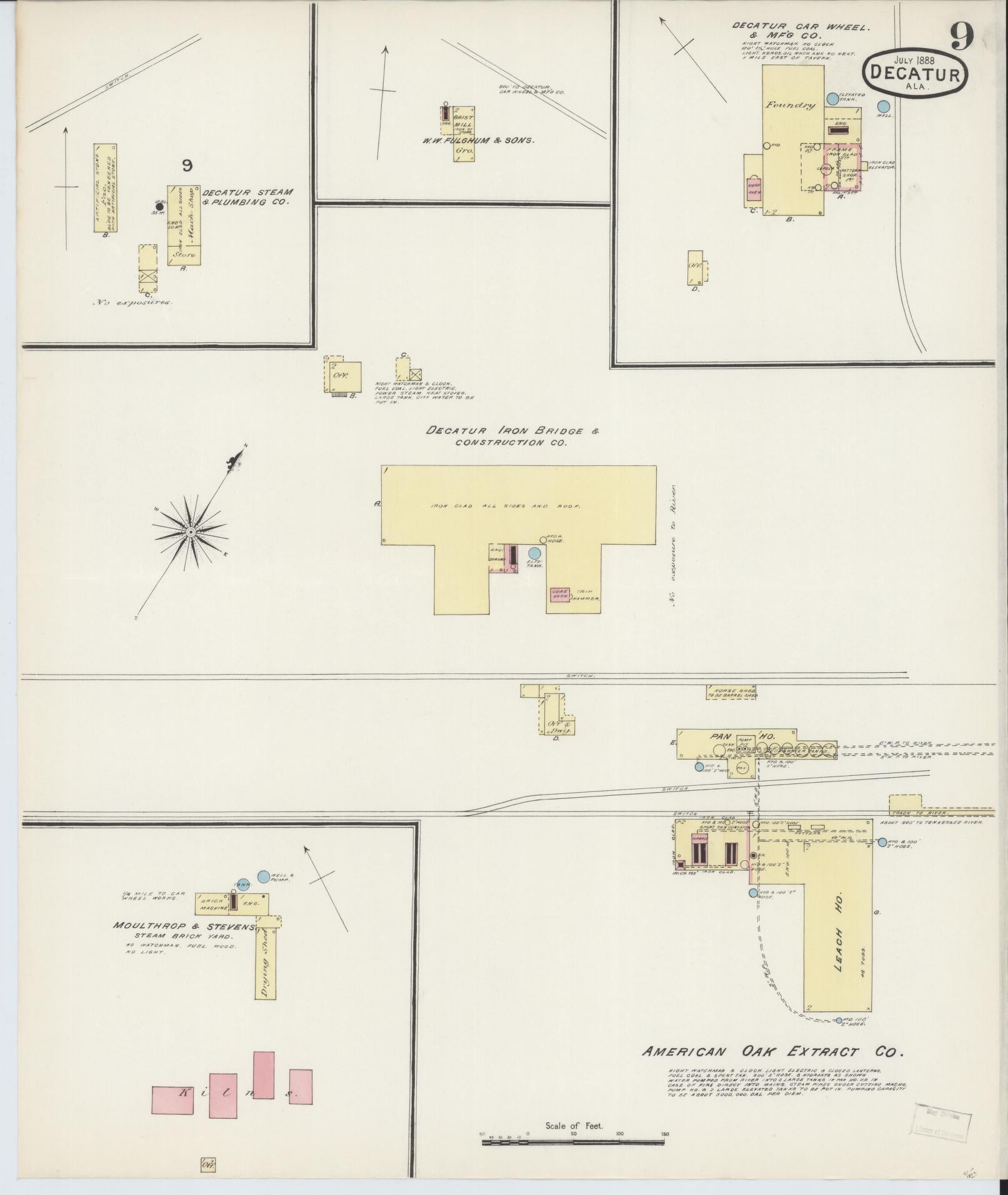 Sanborn Fire Insurance Map from Decatur, Morgan County, Alabama (1888), Sheet #0009 - Complete Map Set gallery image, historic Sanborn map, vintage wall art, Alabama Alabama