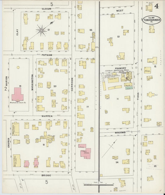 Sanborn Fire Insurance Map from Tunkhannock, Wyoming County, Pennsylvania (1897), Sheet #0004 - Historic Sanborn Fire Insurance Map Print, vintage old map wall art, antique decor, genealogy gift, Tunkhannock Wyoming map