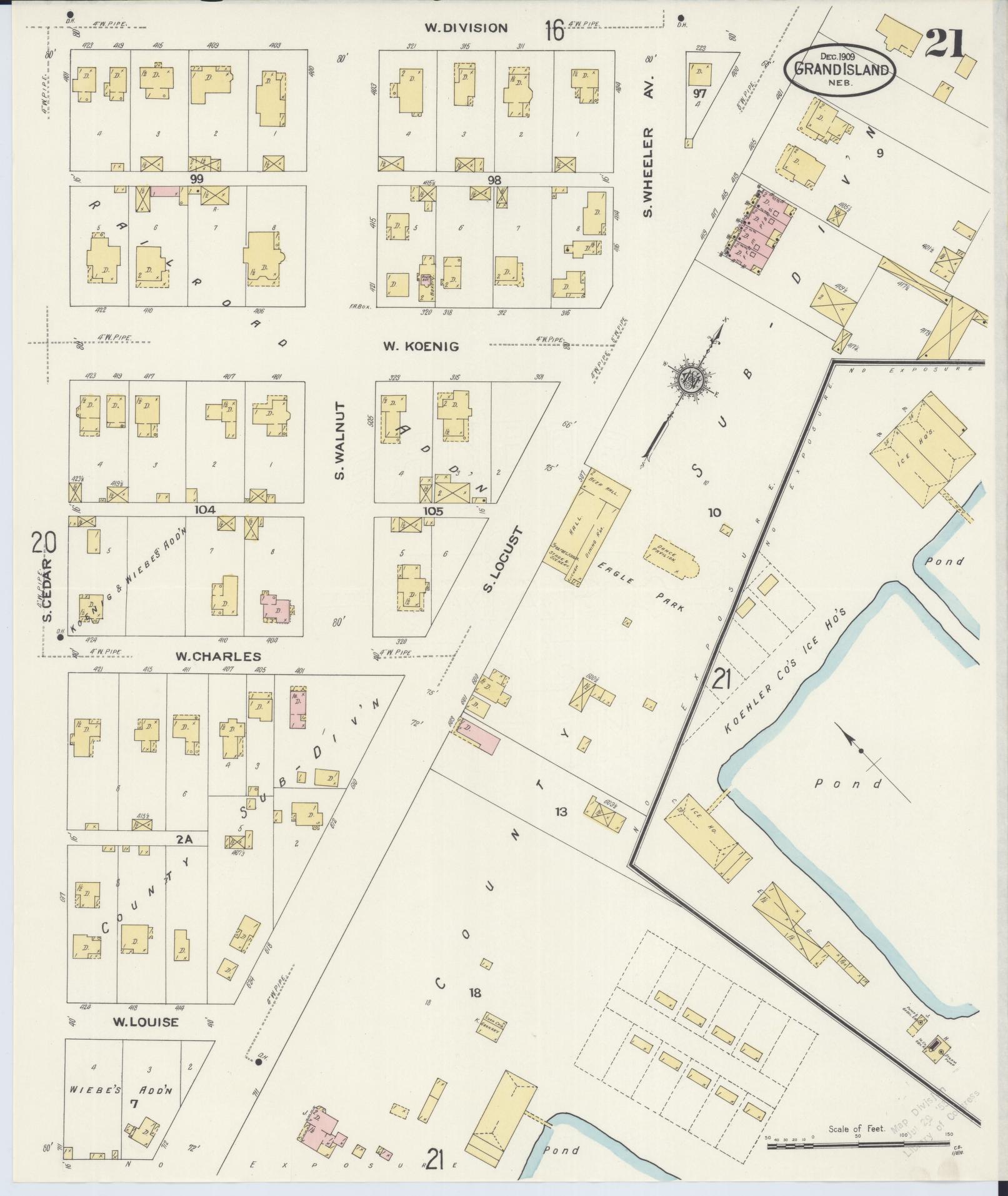 Sanborn Fire Insurance Map from Grand Island, Hall County, Nebraska (1909), Sheet #0021 - Historic Sanborn Fire Insurance Map Print, vintage old map wall art, antique decor, genealogy gift, Nebraska Nebraska map