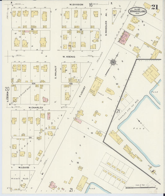 Sanborn Fire Insurance Map from Grand Island, Hall County, Nebraska (1909), Sheet #0021 - Historic Sanborn Fire Insurance Map Print, vintage old map wall art, antique decor, genealogy gift, Nebraska Nebraska map