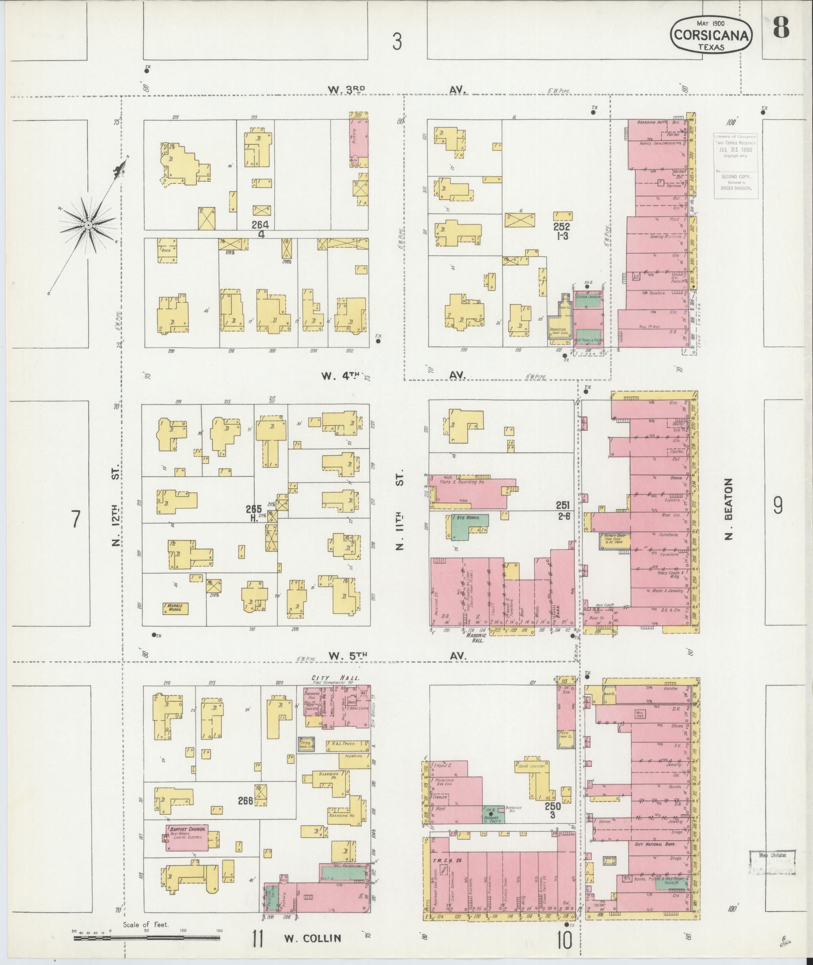 Sanborn Fire Insurance Map from Corsicana, Navarro County, Texas (1900), Sheet #0008 - Historic Sanborn Fire Insurance Map Print, vintage old map wall art, antique decor, genealogy gift, Texas Texas map