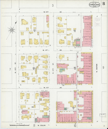 Sanborn Fire Insurance Map from Corsicana, Navarro County, Texas (1900), Sheet #0008 - Historic Sanborn Fire Insurance Map Print, vintage old map wall art, antique decor, genealogy gift, Texas Texas map