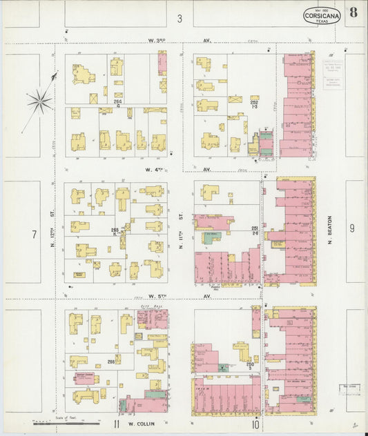 Sanborn Fire Insurance Map from Corsicana, Navarro County, Texas (1900), Sheet #0008 - Historic Sanborn Fire Insurance Map Print, vintage old map wall art, antique decor, genealogy gift, Texas Texas map