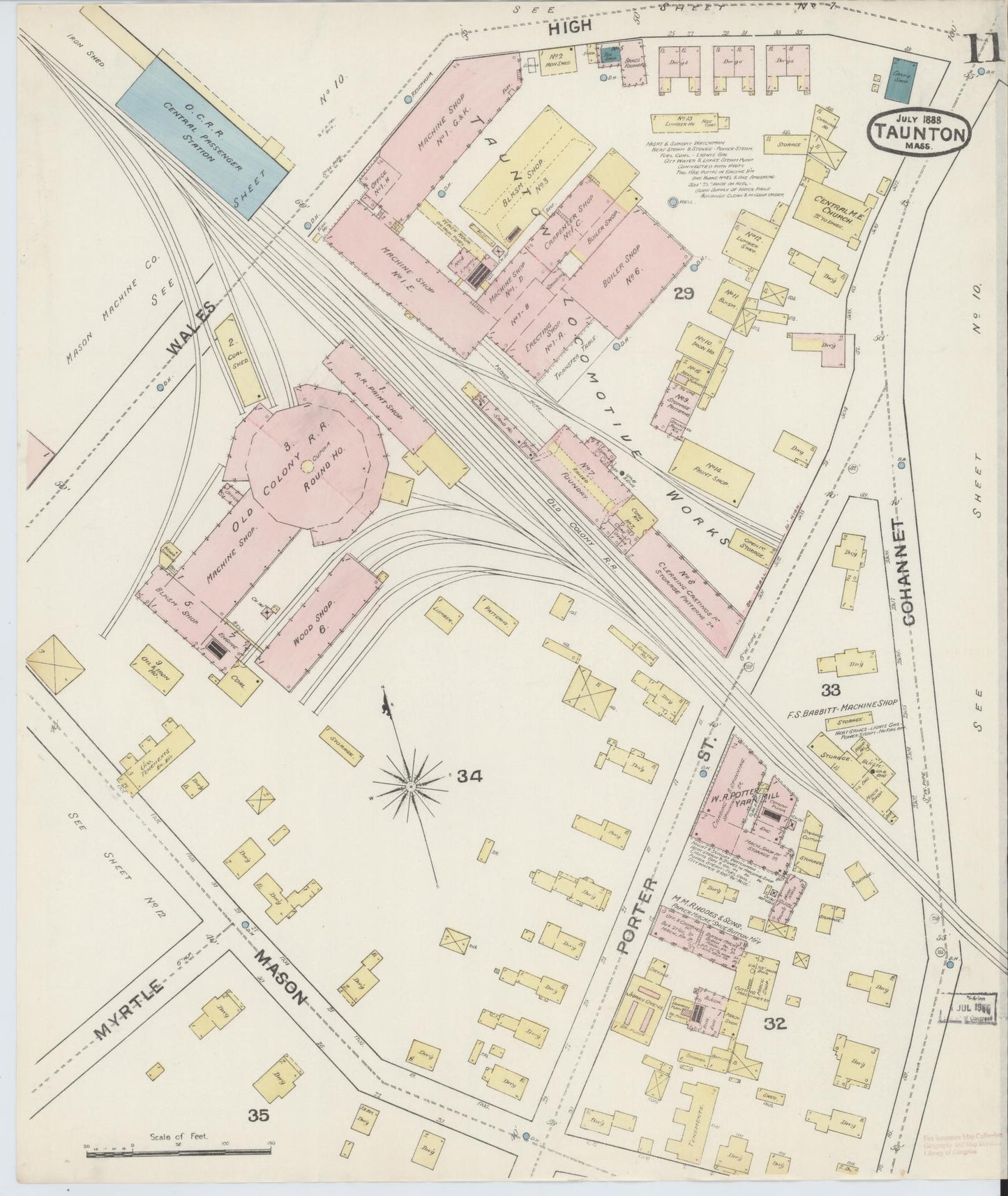Sanborn Fire Insurance Map from Taunton, Bristol County, Massachusetts (1888), Sheet #0011 - Complete Map Set gallery image, historic Sanborn map, vintage wall art, Massachusetts Massachusetts