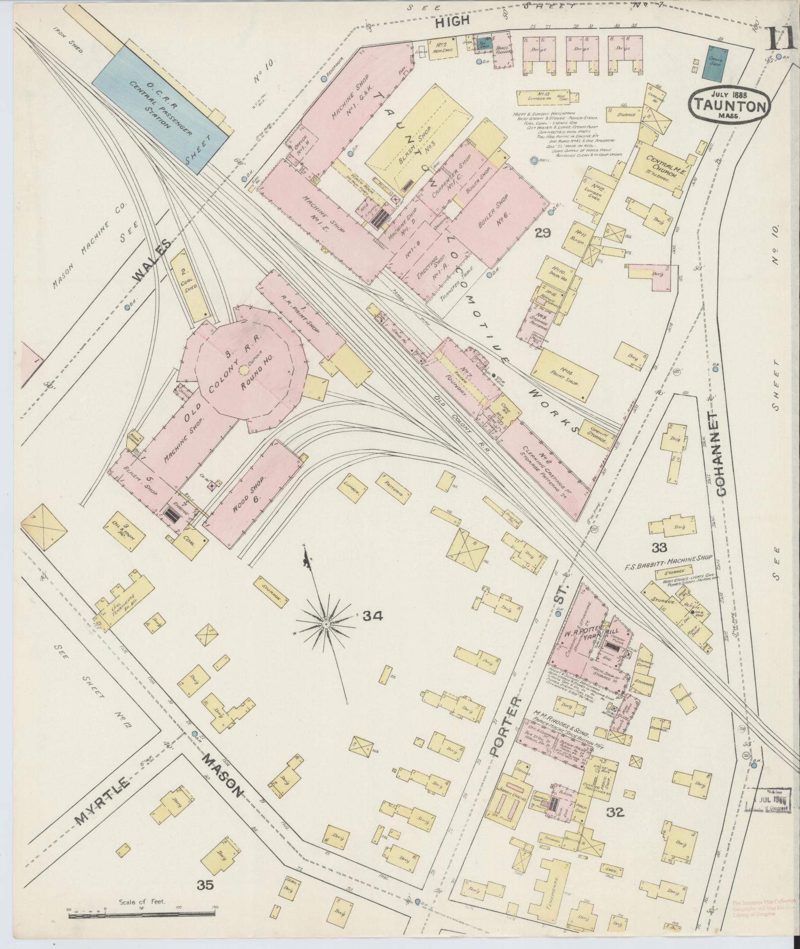 Sanborn Fire Insurance Map from Taunton, Bristol County, Massachusetts (1888), Sheet #0011 - Complete Map Set gallery image, historic Sanborn map, vintage wall art, Massachusetts Massachusetts