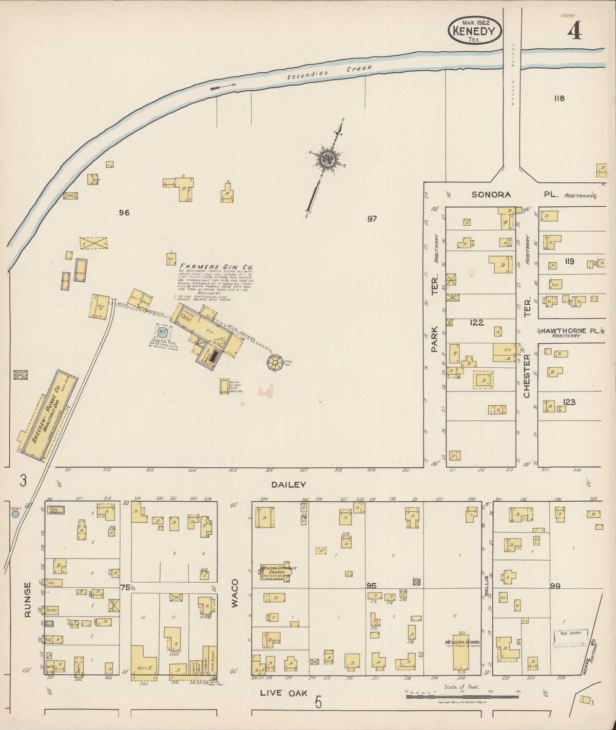 Sanborn Fire Insurance Map from Kenedy, Karnes County, Texas (1922), Sheet #0004 - Historic Sanborn Fire Insurance Map Print, vintage old map wall art, antique decor, genealogy gift, Texas Texas map