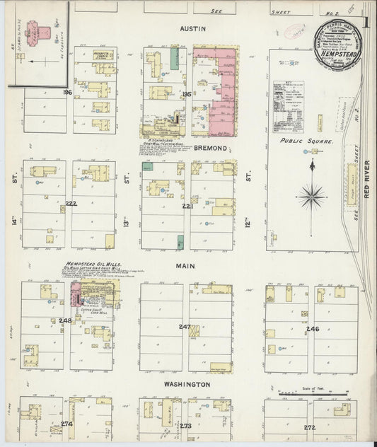 Sanborn Fire Insurance Map from Hempstead, Waller County, Texas (1891), Sheet #0001 - Historic Sanborn Fire Insurance Map Print, vintage old map wall art, antique decor, genealogy gift, Texas Texas map