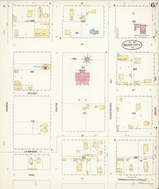Sanborn Fire Insurance Map from Baker, Baker County, Oregon (1895), Sheet #0006 - Historic Sanborn Fire Insurance Map Print, vintage old map wall art, antique decor, genealogy gift, Oregon Oregon map