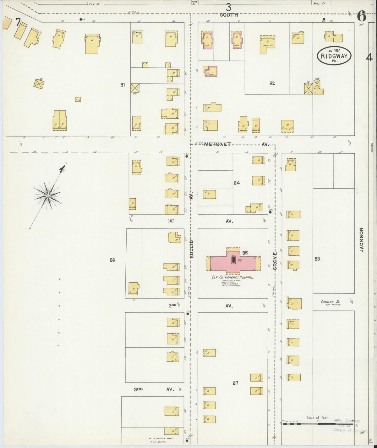 Sanborn Fire Insurance Map from Ridgway, Elk County, Pennsylvania (1904), Sheet #0006 - Historic Sanborn Fire Insurance Map Print, vintage old map wall art, antique decor, genealogy gift, Pennsylvania Pennsylvania map