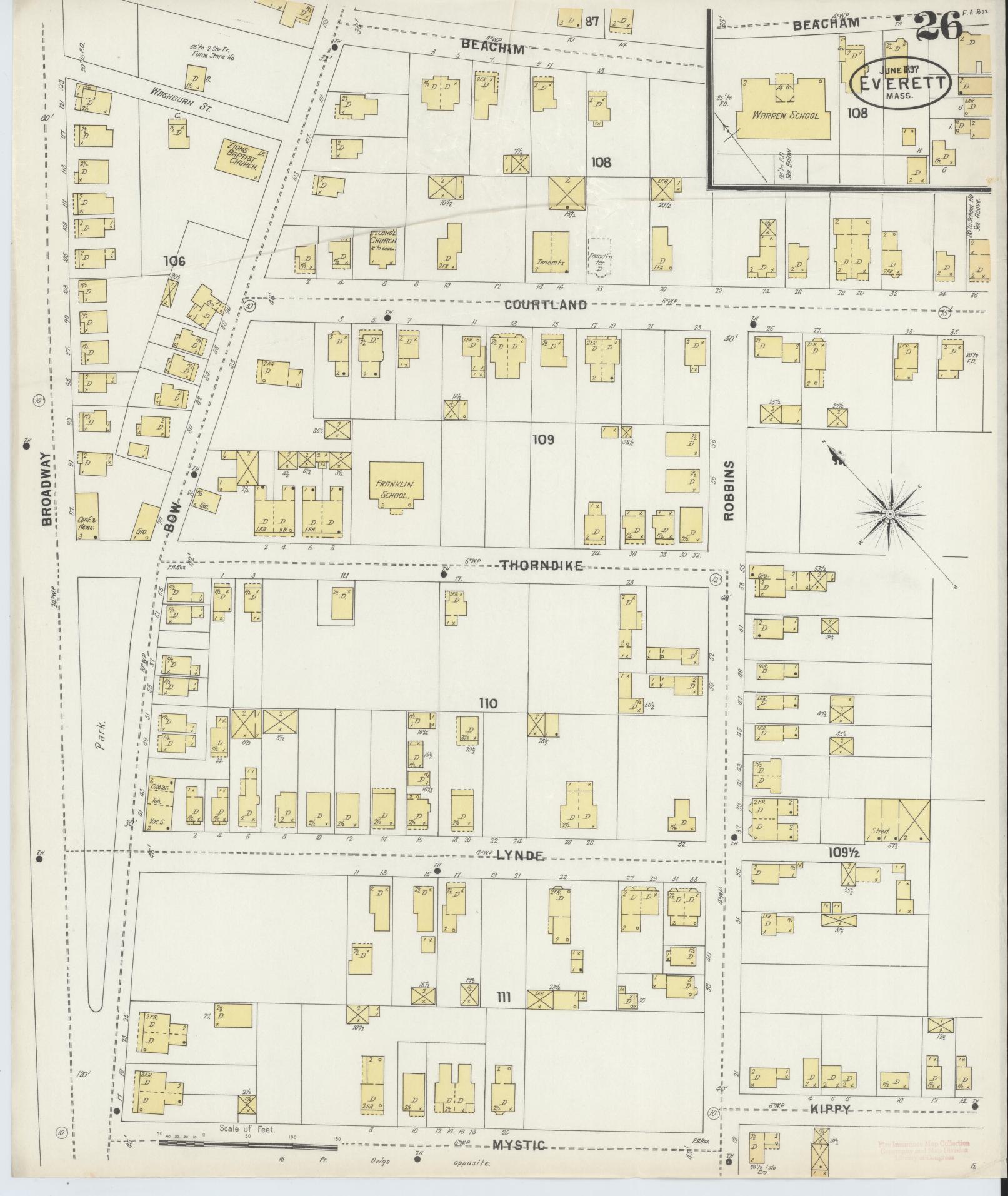 Sanborn Fire Insurance Map from Everett, Middlesex County, Massachusetts (1897), Sheet #0026 - Historic Sanborn Fire Insurance Map Print, vintage old map wall art, antique decor, genealogy gift, Massachusetts Massachusetts map
