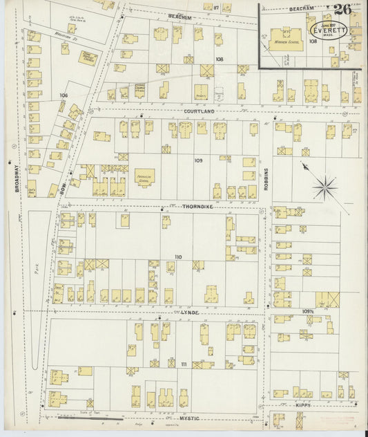 Sanborn Fire Insurance Map from Everett, Middlesex County, Massachusetts (1897), Sheet #0026 - Historic Sanborn Fire Insurance Map Print, vintage old map wall art, antique decor, genealogy gift, Massachusetts Massachusetts map