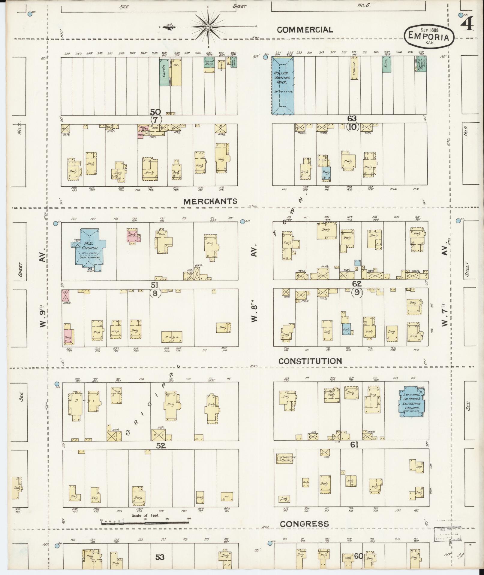 Sanborn Fire Insurance Map from Emporia, Lyon County, Kansas (1888), Sheet #0004 - Complete Map Set gallery image, historic Sanborn map, vintage wall art, Kansas Kansas