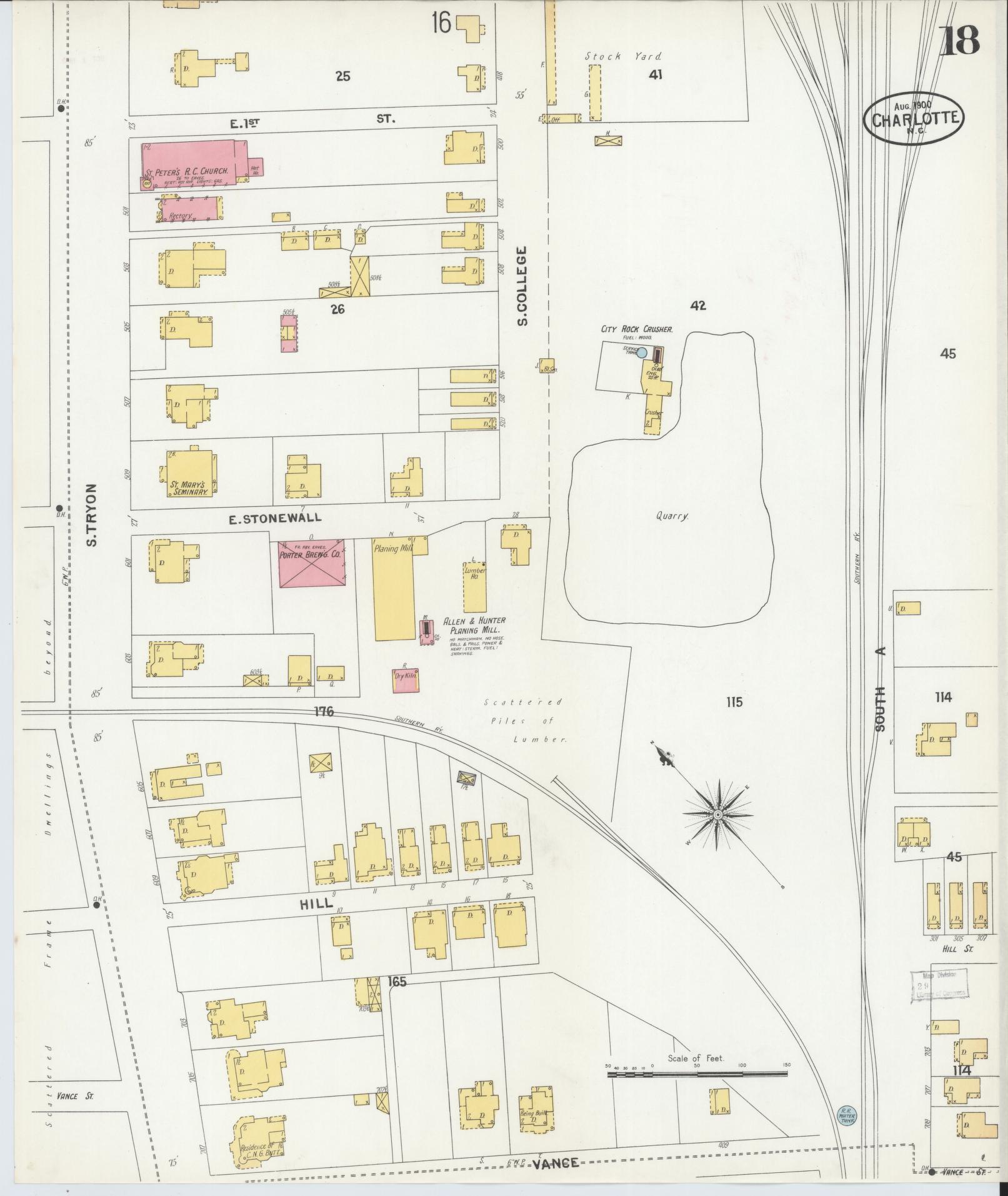 Sanborn Fire Insurance Map from Charlotte, Mecklenburg County, North Carolina (1900), Sheet #0018 - Complete Map Set gallery image, historic Sanborn map, vintage wall art, North Carolina North Carolina