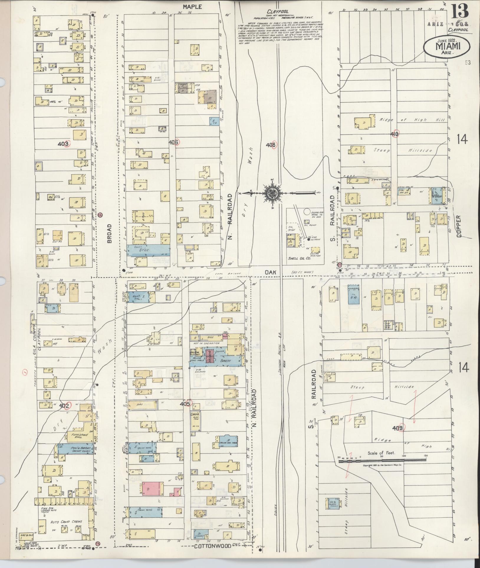 Sanborn Fire Insurance Map from Miami, Gila County, Arizona (1948), Sheet #0013 - Historic Sanborn Fire Insurance Map Print, vintage old map wall art, antique decor, genealogy gift, Arizona Arizona map