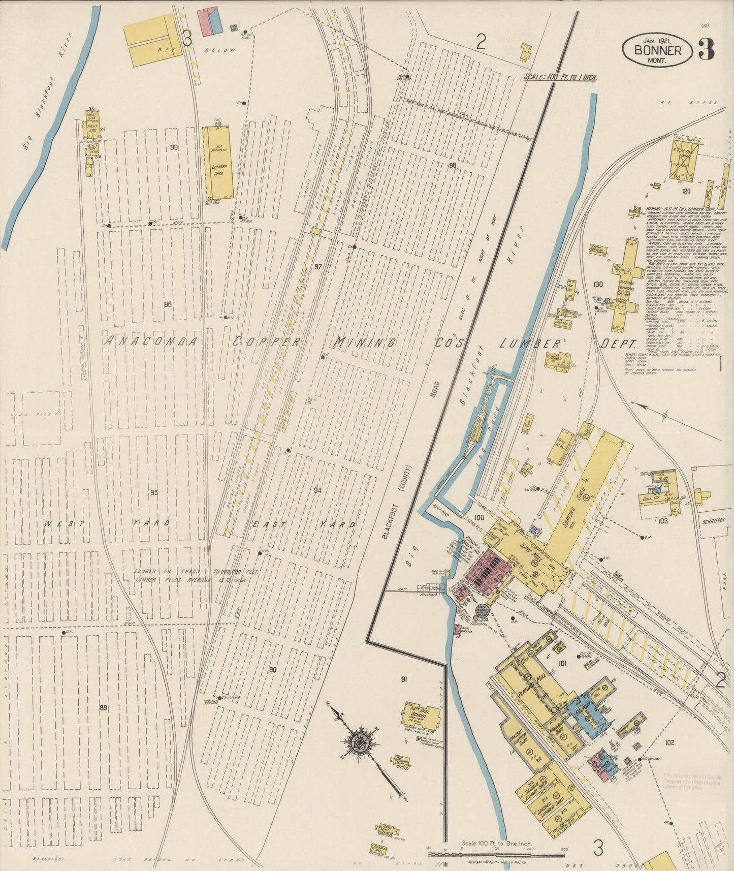 Sanborn Fire Insurance Map from Bonner, Missoula County, Montana (1921), Sheet #0003 - Historic Sanborn Fire Insurance Map Print, vintage old map wall art, antique decor, genealogy gift, Montana Montana map