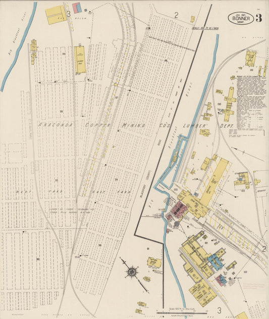 Sanborn Fire Insurance Map from Bonner, Missoula County, Montana (1921), Sheet #0003 - Historic Sanborn Fire Insurance Map Print, vintage old map wall art, antique decor, genealogy gift, Montana Montana map