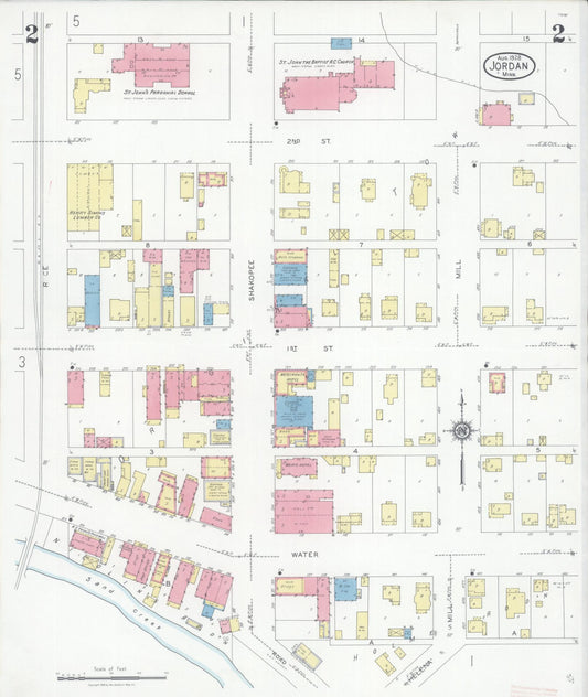 Sanborn Fire Insurance Map from Jordan, Scott County, Minnesota (1928), Sheet #0002 - Historic Sanborn Fire Insurance Map Print, vintage old map wall art, antique decor, genealogy gift, Minnesota Minnesota map