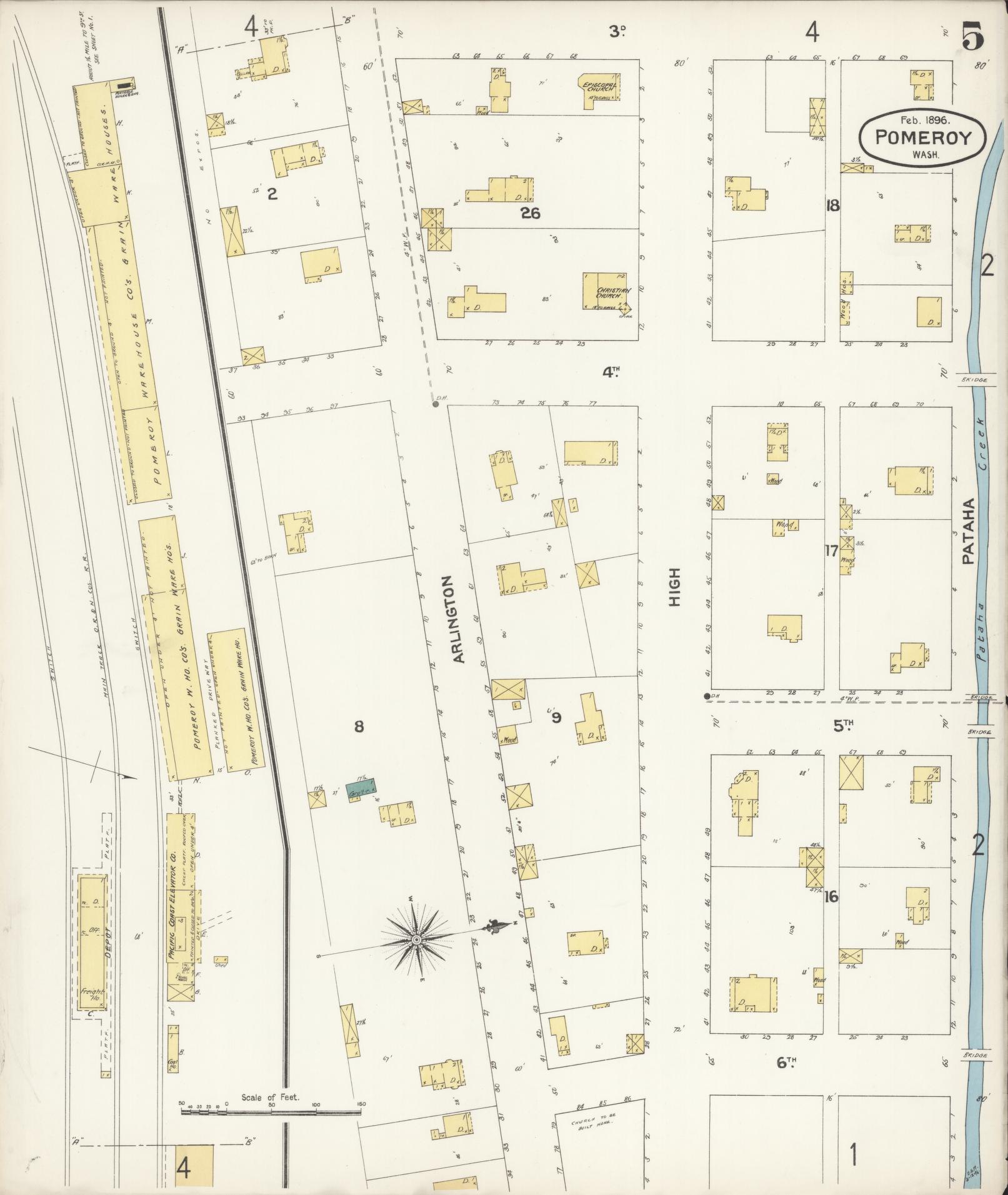 Sanborn Fire Insurance Map from Pomeroy, Garfield County, Washington (1896), Sheet #0005 - Complete Map Set gallery image, historic Sanborn map, vintage wall art, Washington Washington