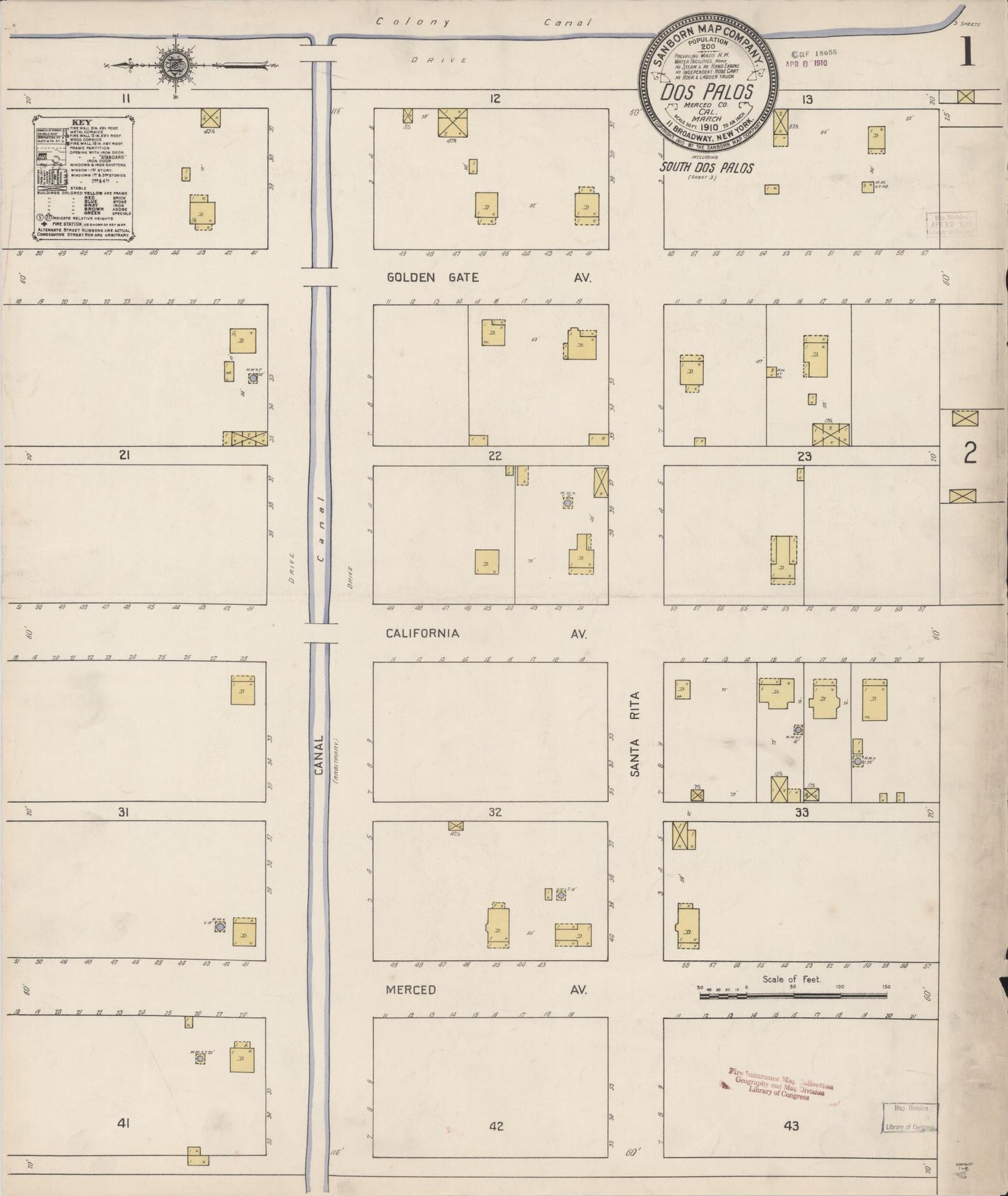 Sanborn Fire Insurance Map from Dos Palos, Merced County, California (1910), Sheet #0001 - Complete Map Set gallery image, historic Sanborn map, vintage wall art, California California