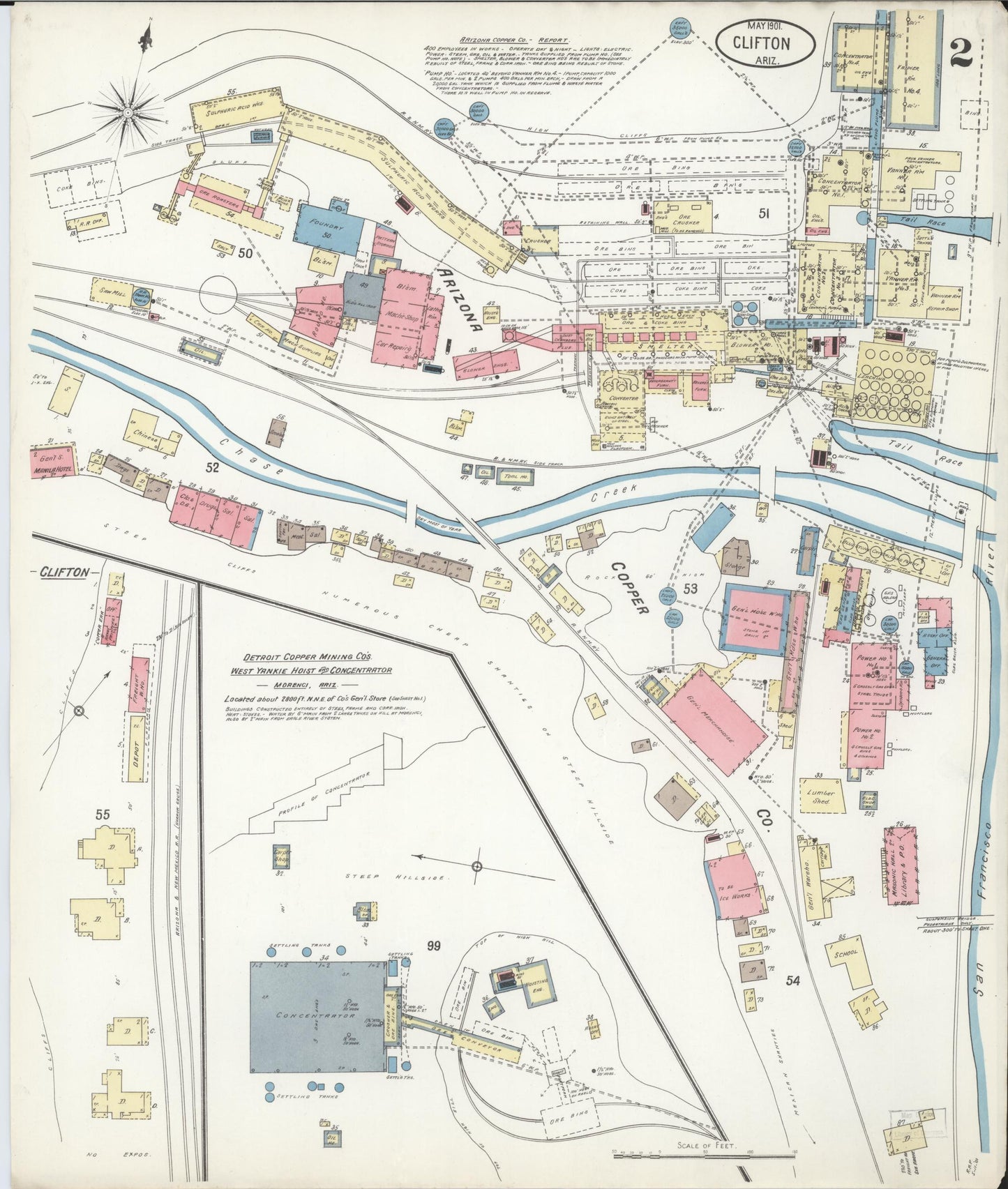 Sanborn Fire Insurance Map from Clifton, Greenlee County, Arizona (1901), Sheet #0002 - Complete Map Set gallery image, historic Sanborn map, vintage wall art, Arizona Arizona