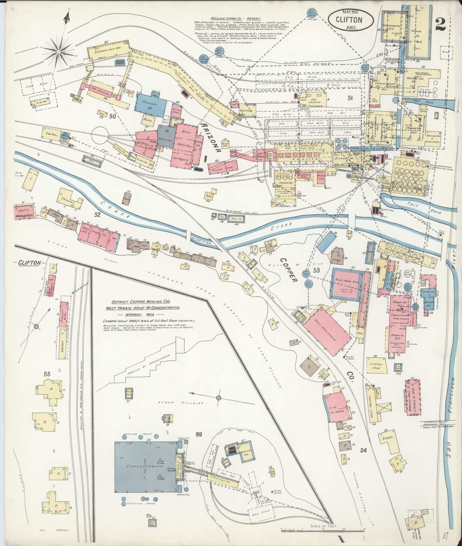 Sanborn Fire Insurance Map from Clifton, Greenlee County, Arizona (1901), Sheet #0002 - Complete Map Set gallery image, historic Sanborn map, vintage wall art, Arizona Arizona