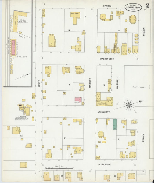 Sanborn Fire Insurance Map from Livingston, Sumter County, Alabama (1899), Sheet #0002 - Historic Sanborn Fire Insurance Map Print, vintage old map wall art, antique decor, genealogy gift, Alabama Alabama map