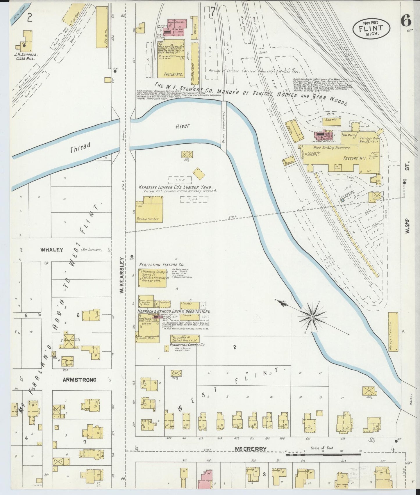 Sanborn Fire Insurance Map from Flint, Genesee County, Michigan (1902), Sheet #0006 - Historic Sanborn Fire Insurance Map Print, vintage old map wall art, antique decor, genealogy gift, Michigan Michigan map