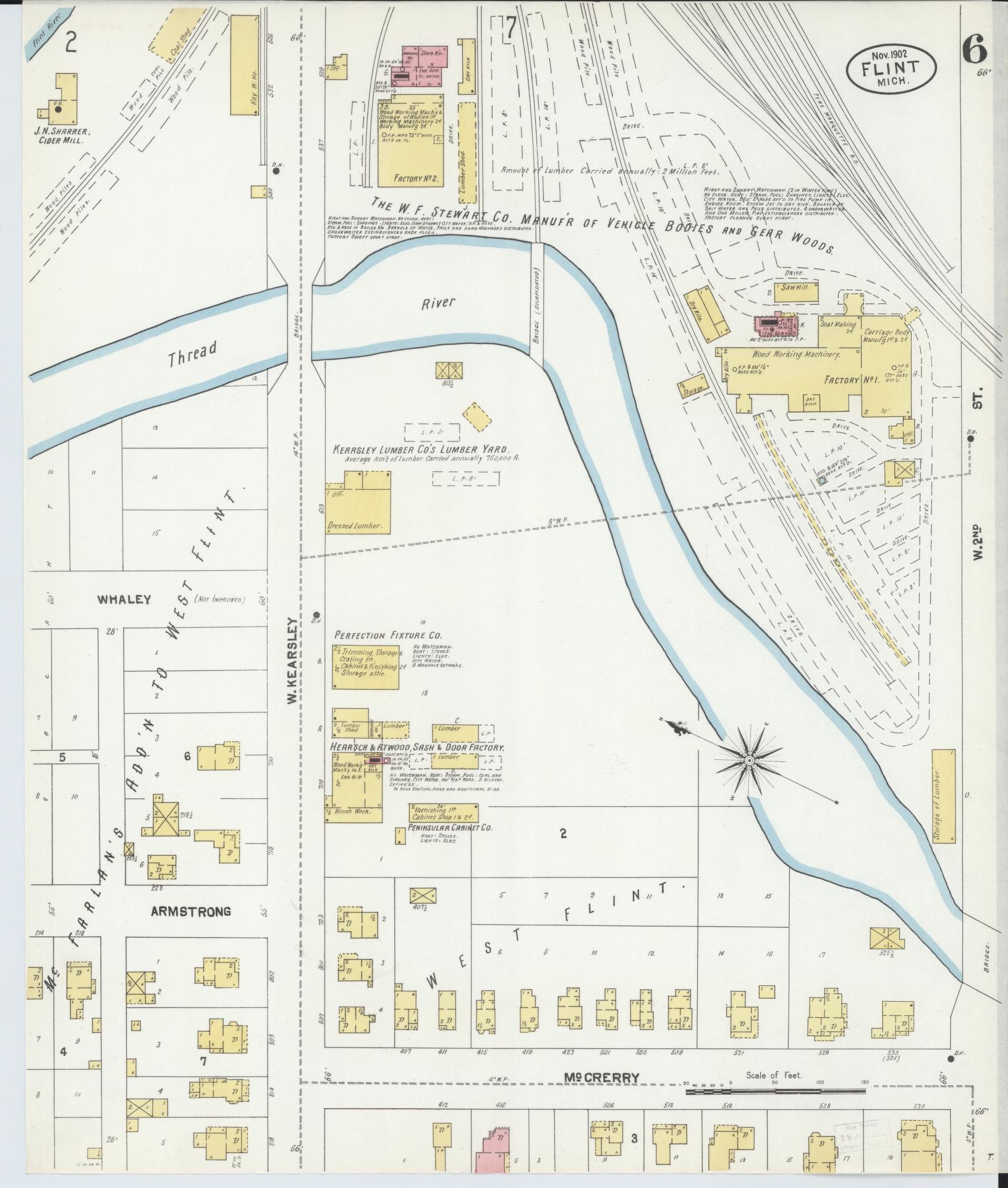 Sanborn Fire Insurance Map from Flint, Genesee County, Michigan (1902), Sheet #0006 - Historic Sanborn Fire Insurance Map Print, vintage old map wall art, antique decor, genealogy gift, Michigan Michigan map