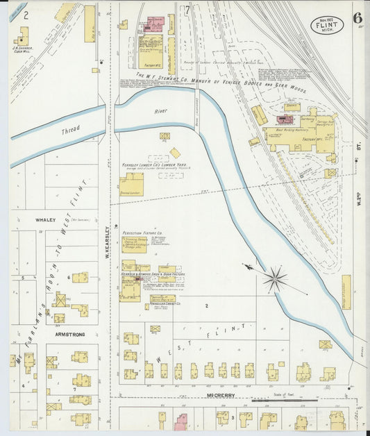 Sanborn Fire Insurance Map from Flint, Genesee County, Michigan (1902), Sheet #0006 - Historic Sanborn Fire Insurance Map Print, vintage old map wall art, antique decor, genealogy gift, Michigan Michigan map