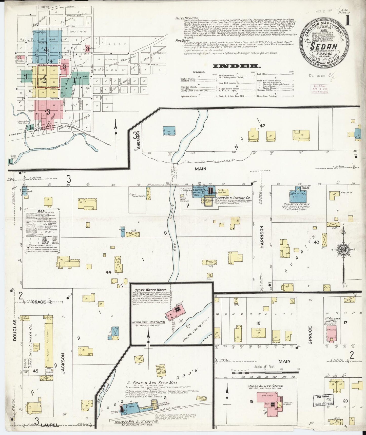 Sanborn Fire Insurance Map from Sedan, Chautauqua County, Kansas (1912), Sheet #0001 - Complete Map Set gallery image, historic Sanborn map, vintage wall art, Kansas Kansas