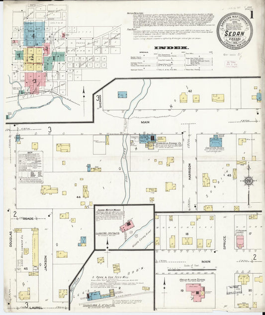 Sanborn Fire Insurance Map from Sedan, Chautauqua County, Kansas (1912), Sheet #0001 - Complete Map Set gallery image, historic Sanborn map, vintage wall art, Kansas Kansas