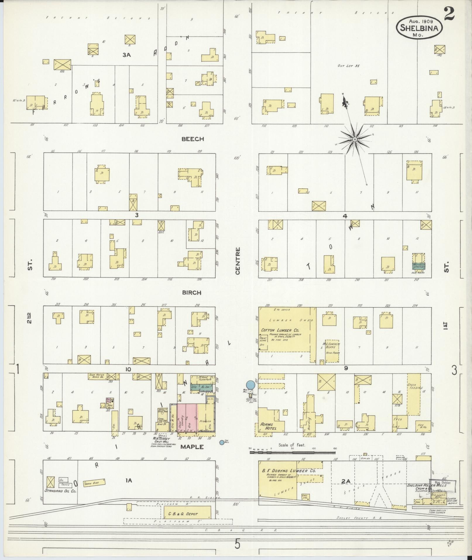 Sanborn Fire Insurance Map from Shelbina, Shelby County, Missouri (1909), Sheet #0002 - Historic Sanborn Fire Insurance Map Print, vintage old map wall art, antique decor, genealogy gift, Missouri Missouri map