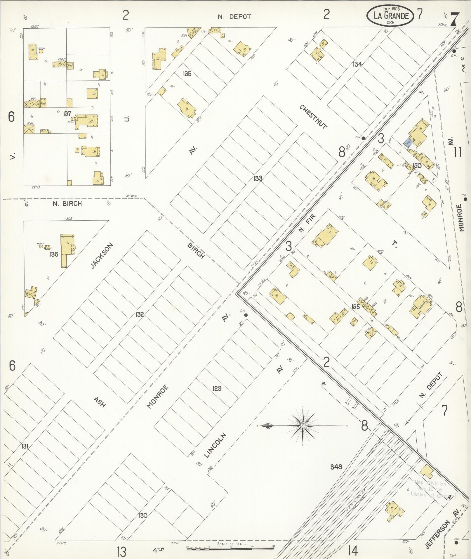 Sanborn Fire Insurance Map from La Grande, Union County, Oregon (1903), Sheet #0007 - Historic Sanborn Fire Insurance Map Print, vintage old map wall art, antique decor, genealogy gift, Oregon Oregon map