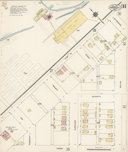 Sanborn Fire Insurance Map from Missoula, Missoula County, Montana (1912), Sheet #0031 - Complete Map Set gallery image, historic Sanborn map, vintage wall art, Montana Montana