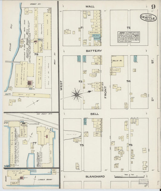 Sanborn Fire Insurance Map from Seattle, King County, Washington (1884), Sheet #0009 - Historic Sanborn Fire Insurance Map Print, vintage old map wall art, antique decor, genealogy gift, Washington Washington map