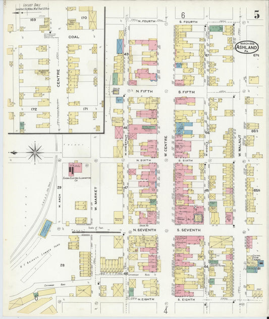 Sanborn Fire Insurance Map from Ashland, Schuylkill County, Pennsylvania (1908), Sheet #0005 - Historic Sanborn Fire Insurance Map Print, vintage old map wall art, antique decor, genealogy gift, Pennsylvania Pennsylvania map